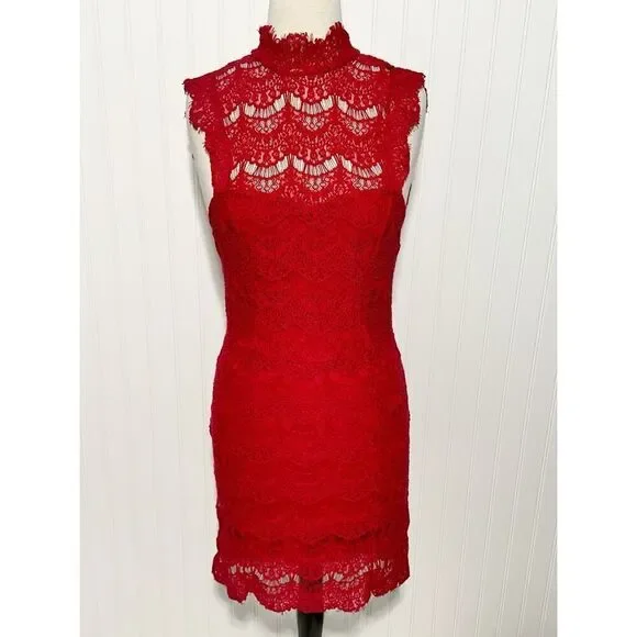 Intimately Free People Women's Daydream Lace Mini Dress Red‎ Medium - Picture 2 of 12
